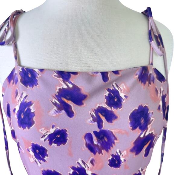 Nordstrom OPEN EDIT Tie Shoulder Mini Dress Purple-Pink Ash Blur Floral Sz XL - Picture 3 of 9